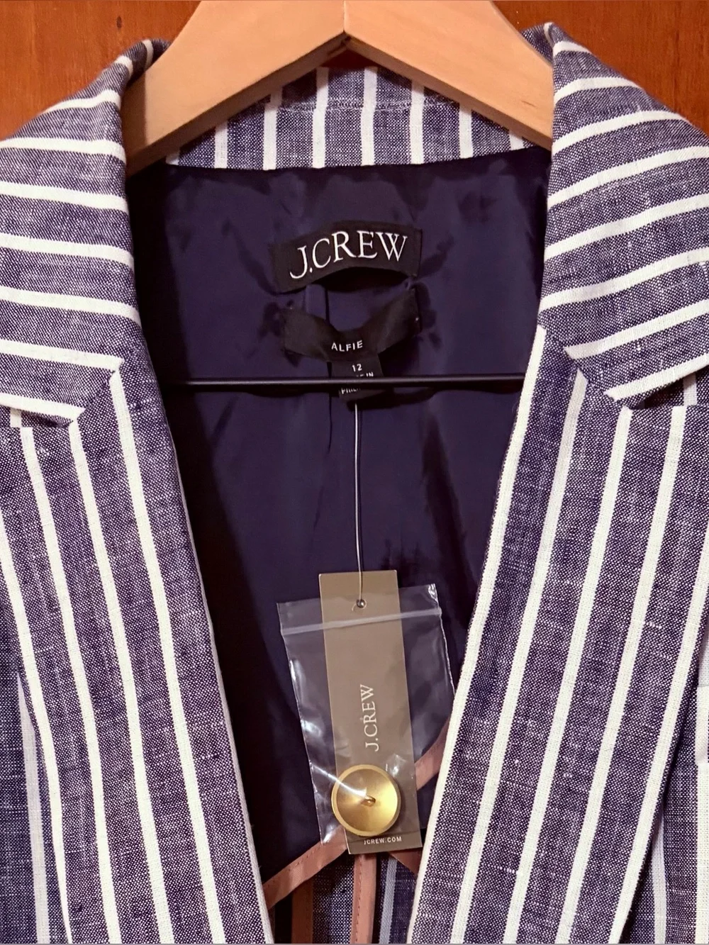 J. Crew Alfie Blazer Striped Linen Navy Blue Jacket